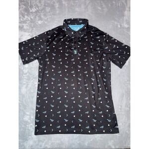 Bogey Bros Polo Shirt Mens M Black Natural Slice Golf Performance Stretch AOP